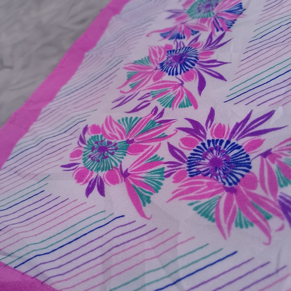 Vintage Floral Silk Scarf Purple White Square Scarf 26” Retro Neck Head Scarf - Picture 3 of 12